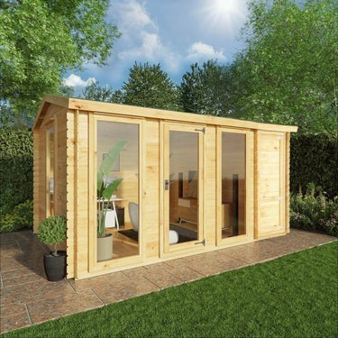 Mercia 4.6m x 3m Reverse Apex Log Cabin With Side Shed - 19mm