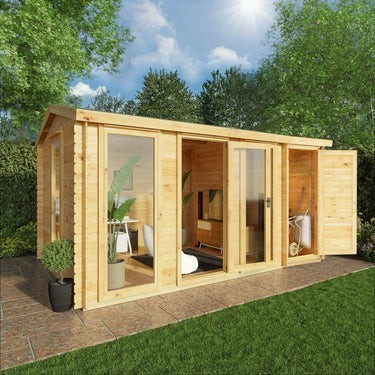 Mercia 4.6m x 3m Reverse Apex Log Cabin With Side Shed - 19mm