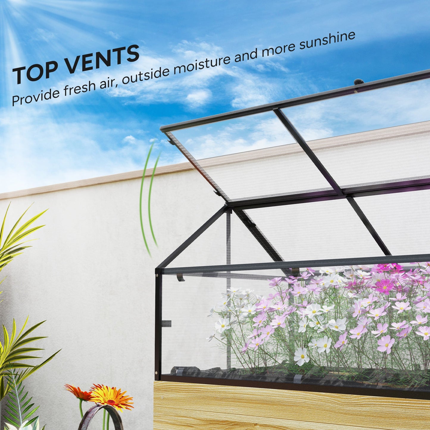 Outsunny Raised Garden Bed with Polycarbonate Panel, Natural