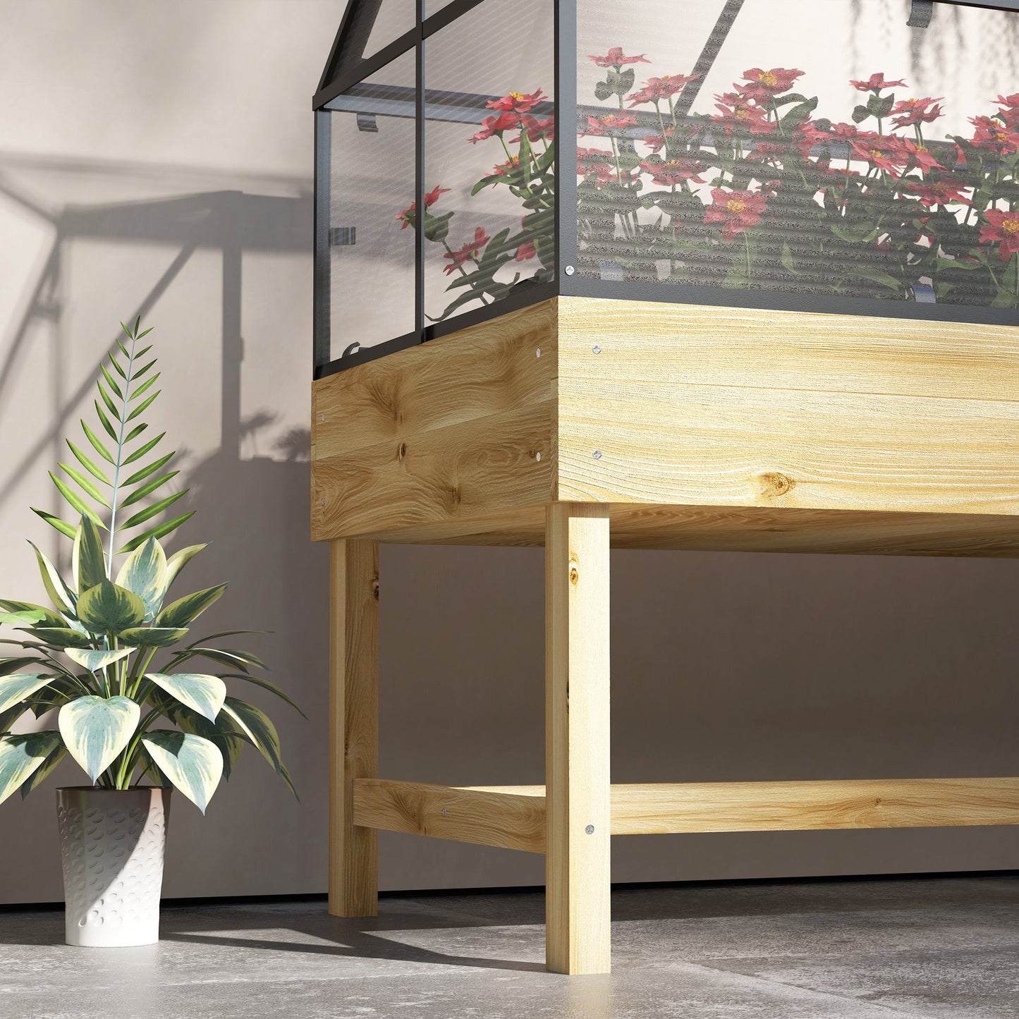 Outsunny Raised Garden Bed with Polycarbonate Panel, Natural