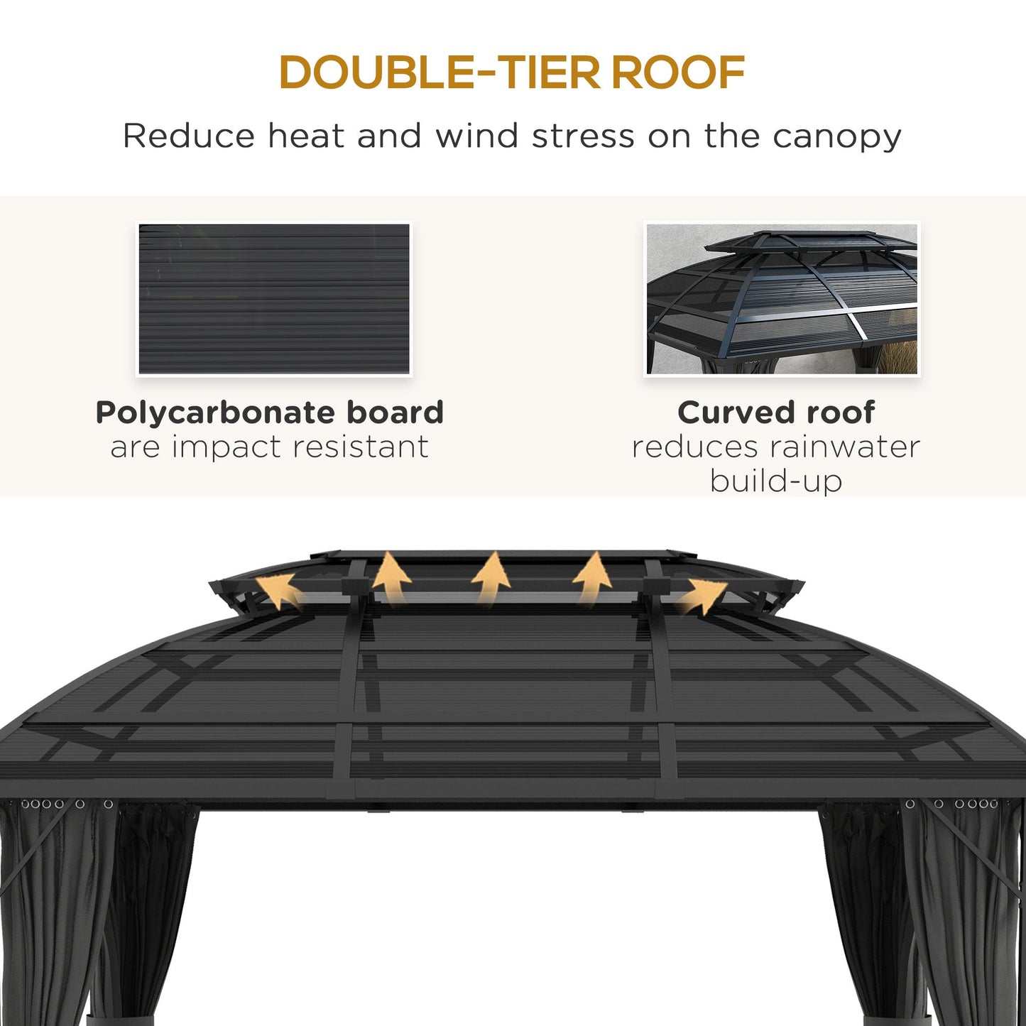 Outsunny 4 x 3(m) Polycarbonate Gazebo for Lawn, Yard, Patio, Deck
