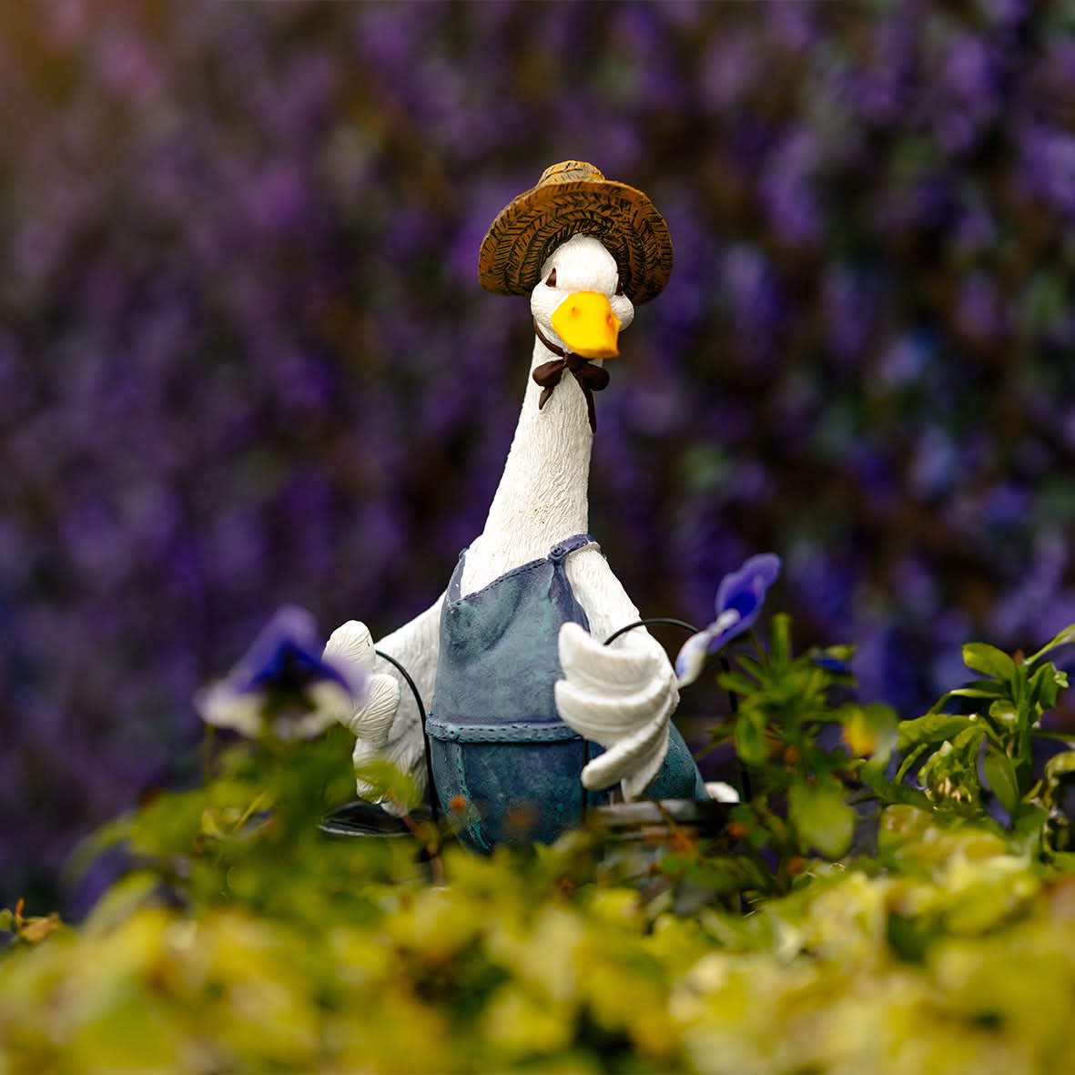 Solar-Powered Duck with Light-Up Lanterns Garden Ornament