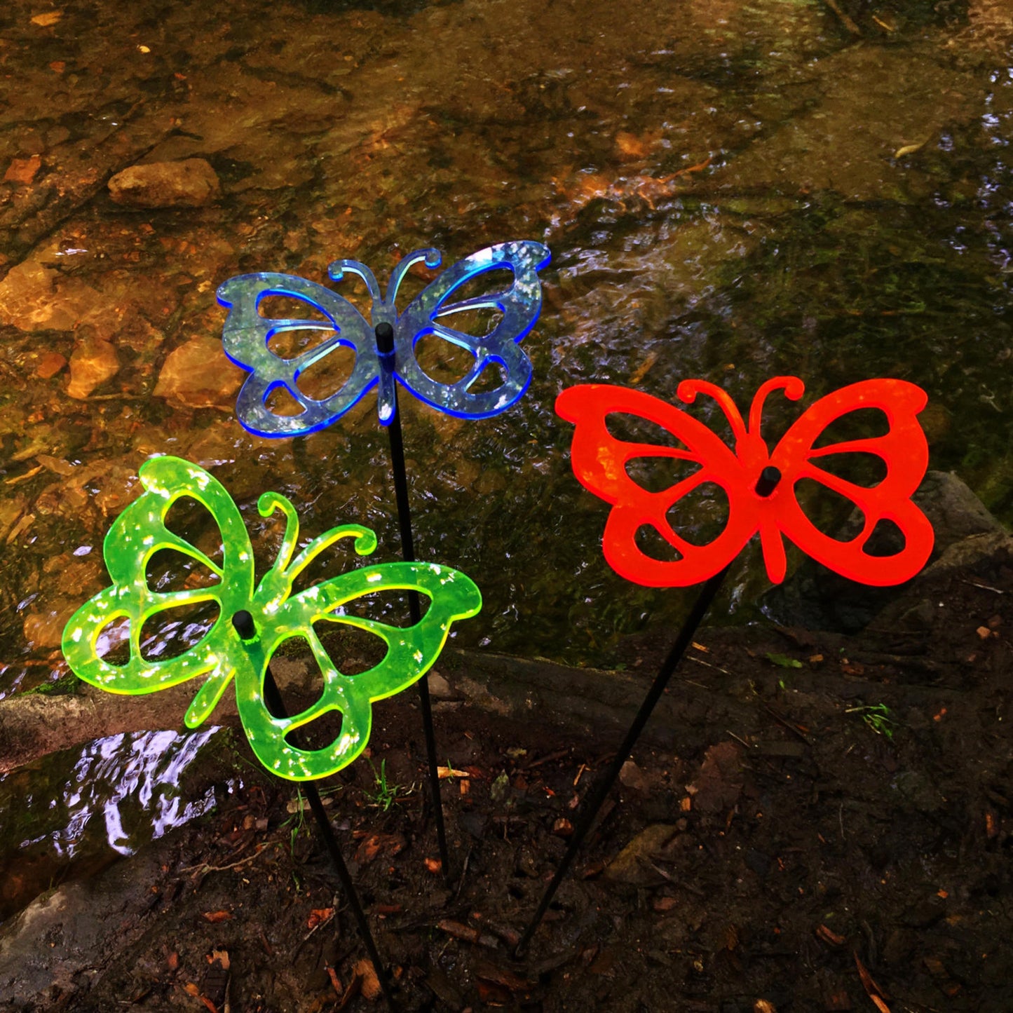 Large Garden Décor Ornaments Set of 3 'Comma Butterflies'