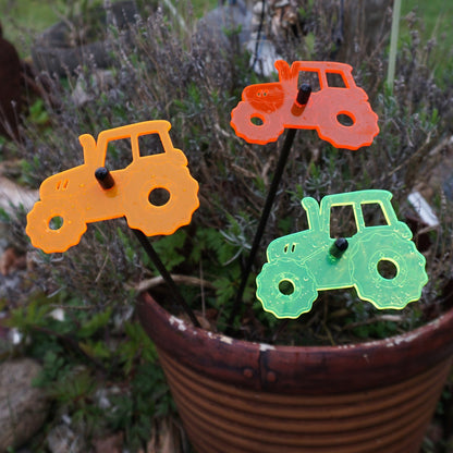 Set of 3 Glowing Medium Tractors SunCatcher Garden Decor Stakes