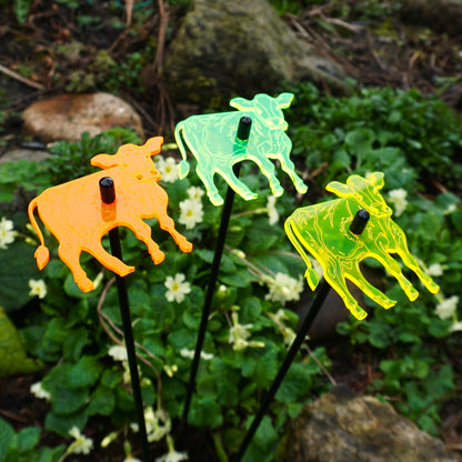 Set of 3 Glowing Medium Cows SunCatcher Garden Decor Stakes