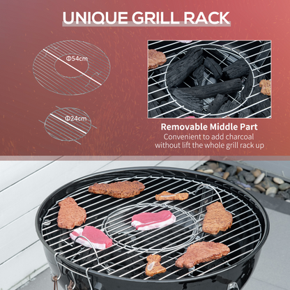 Outsunny Portable Kettle Charcoal Grill BBQ Smoker w/ Cover, Lid, & Thermometer