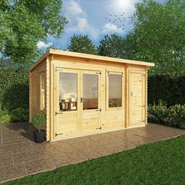 Mercia Pent Log Cabin 19mm with Side Shed - 4.1m x 3m