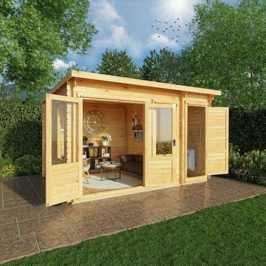 Mercia Pent Log Cabin 19mm with Side Shed - 4.1m x 3m