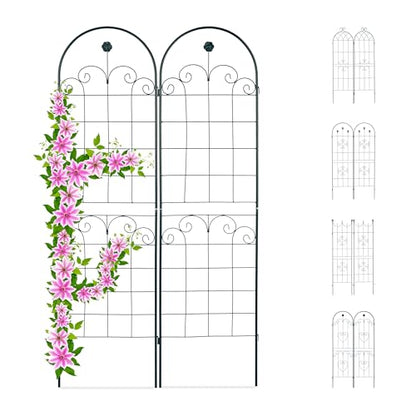 Relaxdays Trellis Set of 2, Metal, 180 x 50 cm, Garden Climbing Aid, Vintage, Arch + Flowers, Freestanding, Dark Green