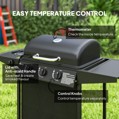 Outsunny 4 Burner Gas Barbecue Grill Portable Gas BBQ Grill with Lid, Black