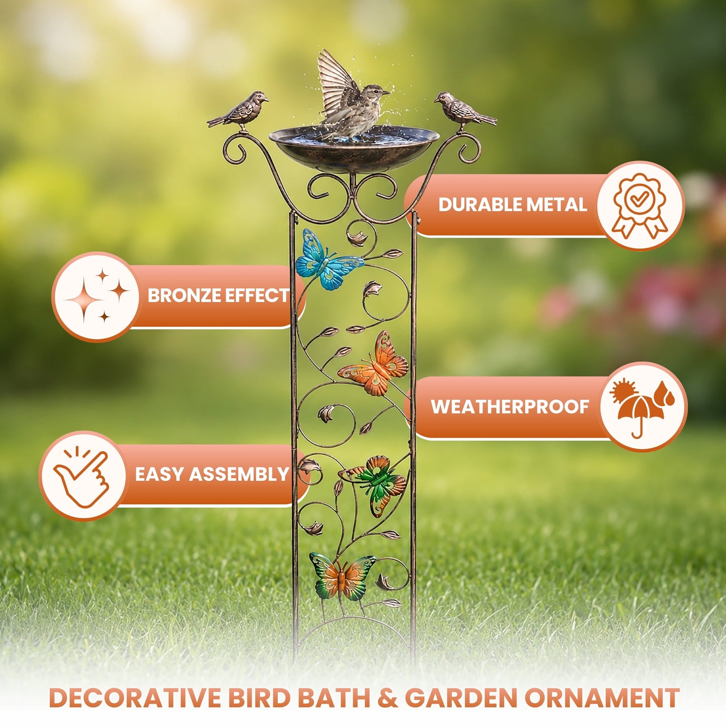 Bronze Effect Butterfly Garden Bird Bath and Bird Feeder
