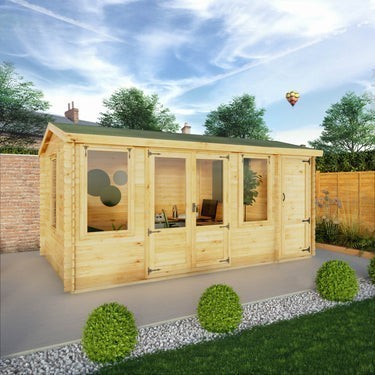 Mercia 5.1m x 3m Reverse Apex Log Cabin With Side Shed - 19mm
