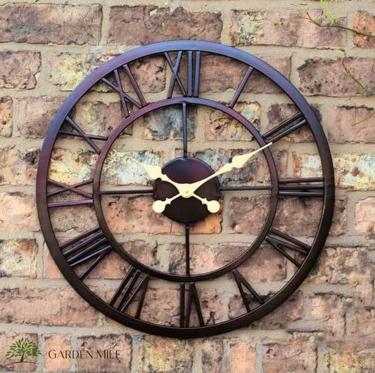 50cm Black Garden Wall Clock Waterproof Roman Numeral Design