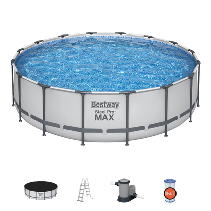 Bestway Round Steel Pro MAX™ Grey 16ft x 48" Above Ground Swimming Pool, Filter, Pump & Accessories
