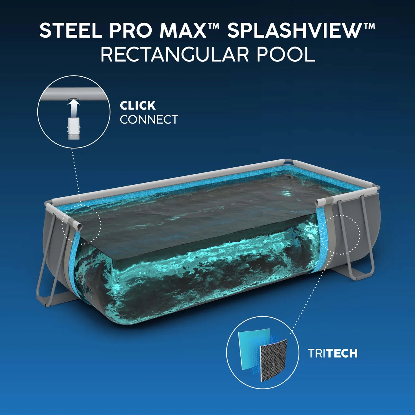 Bestway 16ft x 8ft x 48" Rectangular Steel Pro MAX™ Splashview Above Ground Swimming Pool, Filter Pump & Accessories