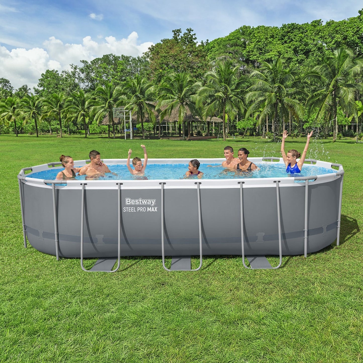 Bestway 18ft x 9ft x 48" Oval Steel Pro Max™ Above Ground Swimming Pool, Filter Pump & Accessories