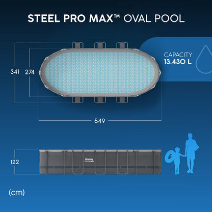 Bestway 18ft x 9ft x 48" Oval Steel Pro Max™ Above Ground Swimming Pool, Filter Pump & Accessories