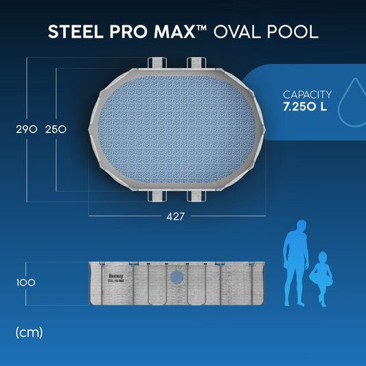 Bestway 14ft x 8ft 2" x 39.5" Oval Steel Pro MAX™ Splashview Above Ground Swimming Pool, Filter Pump & Accessories