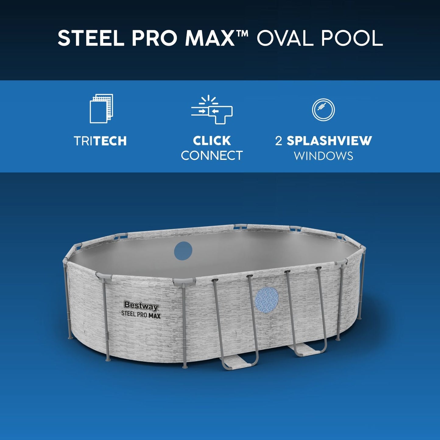 Bestway 14ft x 8ft 2" x 39.5" Oval Steel Pro MAX™ Splashview Above Ground Swimming Pool, Filter Pump & Accessories