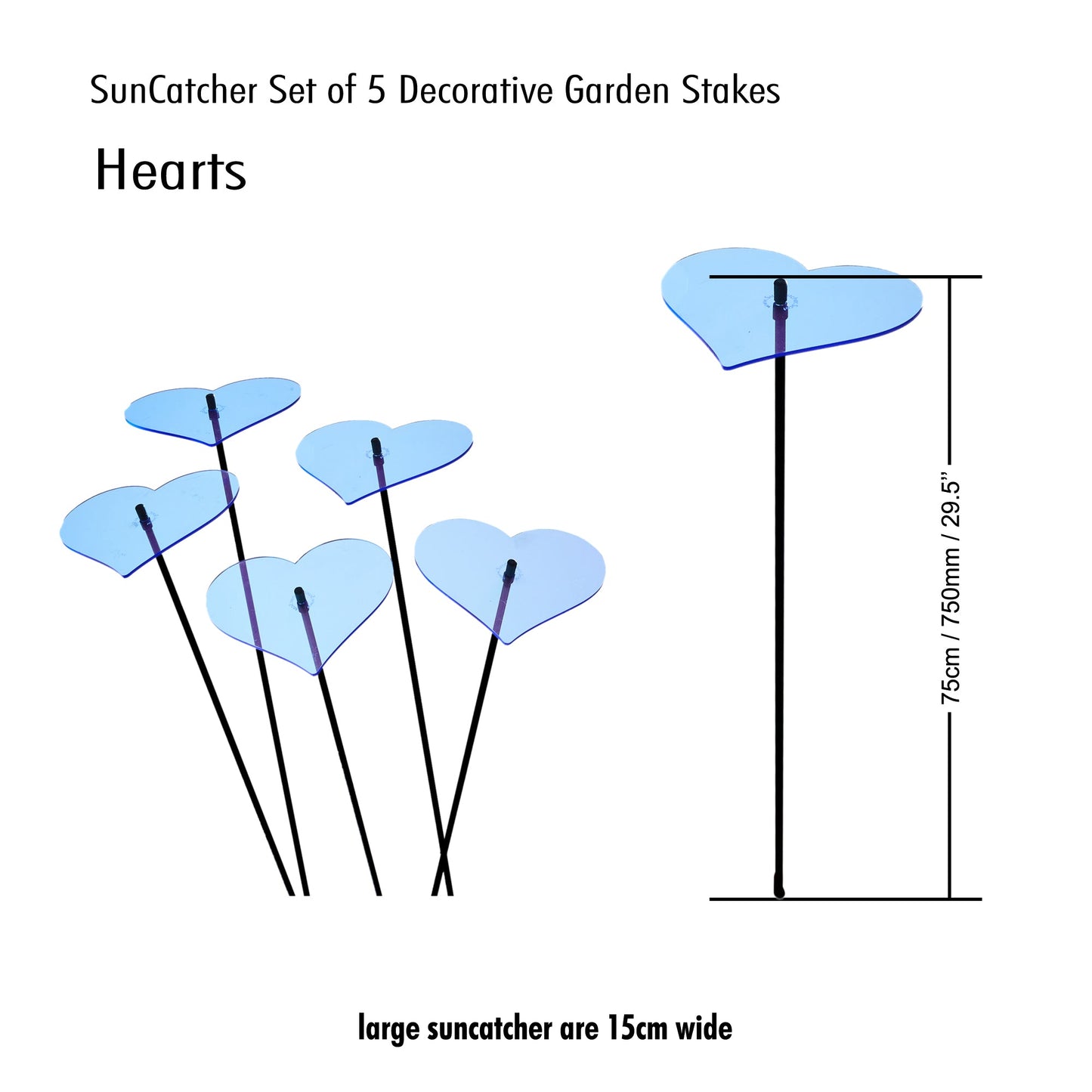 Large Garden Décor Ornaments Set of 5 'Hearts'