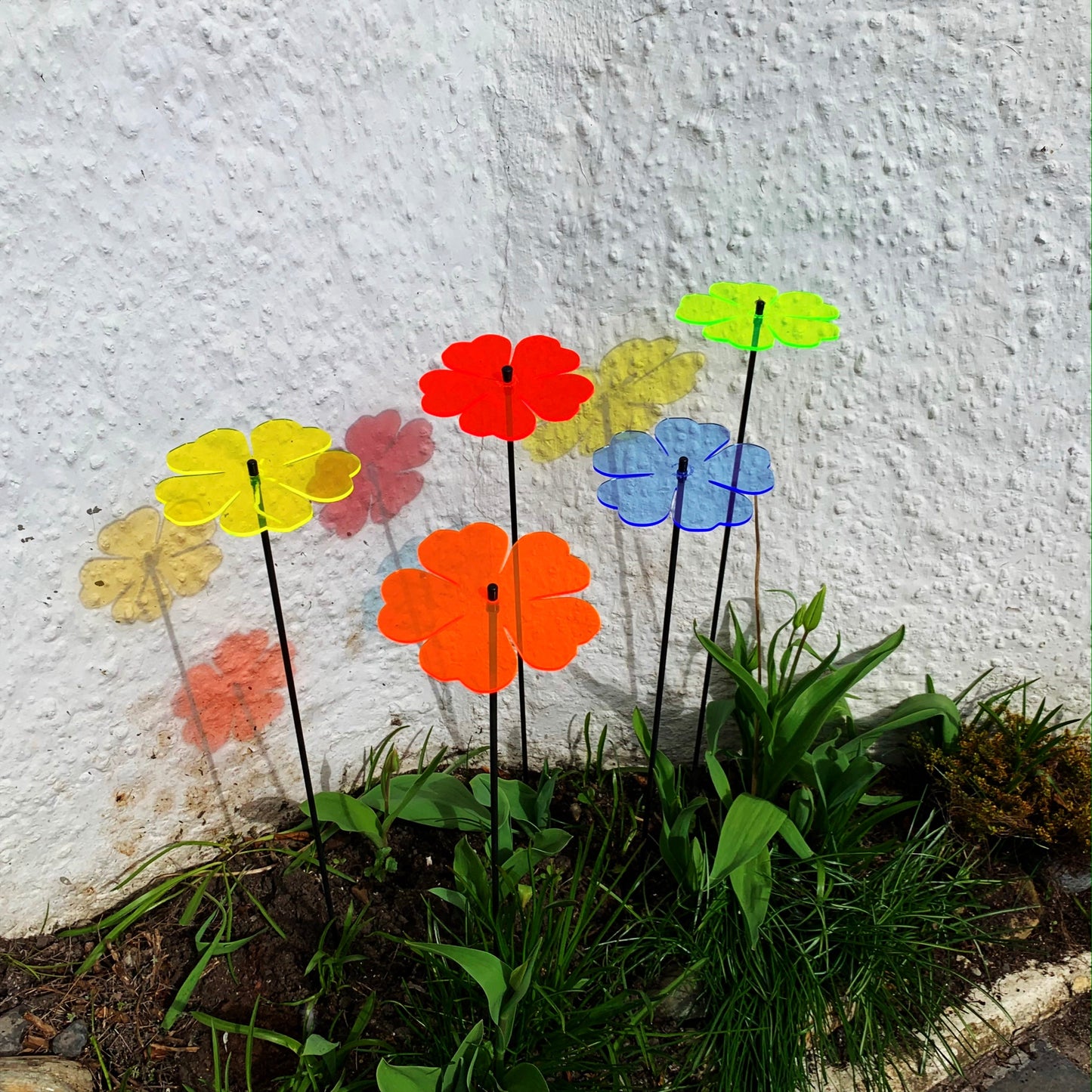 Large Garden Décor Ornaments Set of 5 'Double Blossoms'