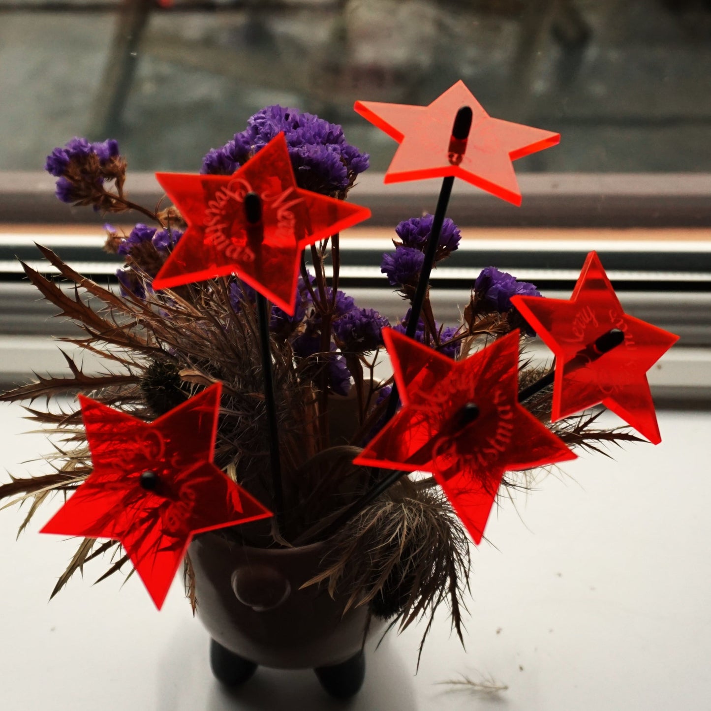 Small Set of 5 Shining Stars with Merry Christmas Message