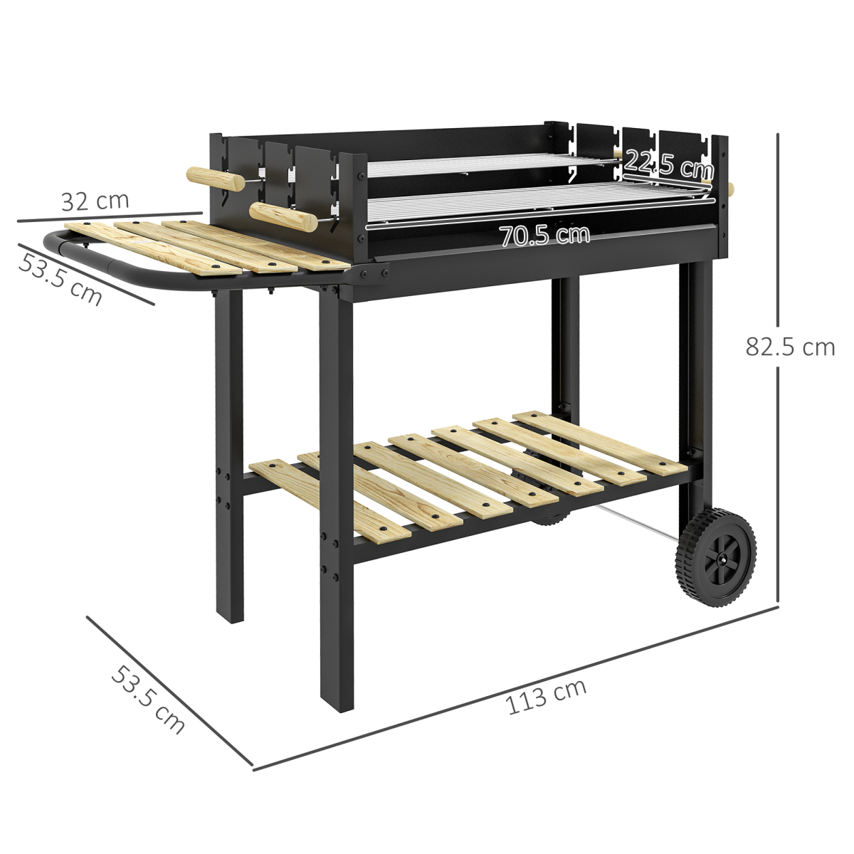 Outsunny Charcoal BBQ Grill with Side Table, Storage Shelf and Wheels
