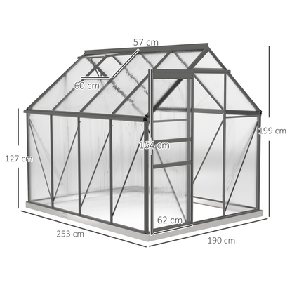 Outsunny Polycarbonate Walk-in Garden Greenhouse w/ Sliding Door Dark Grey