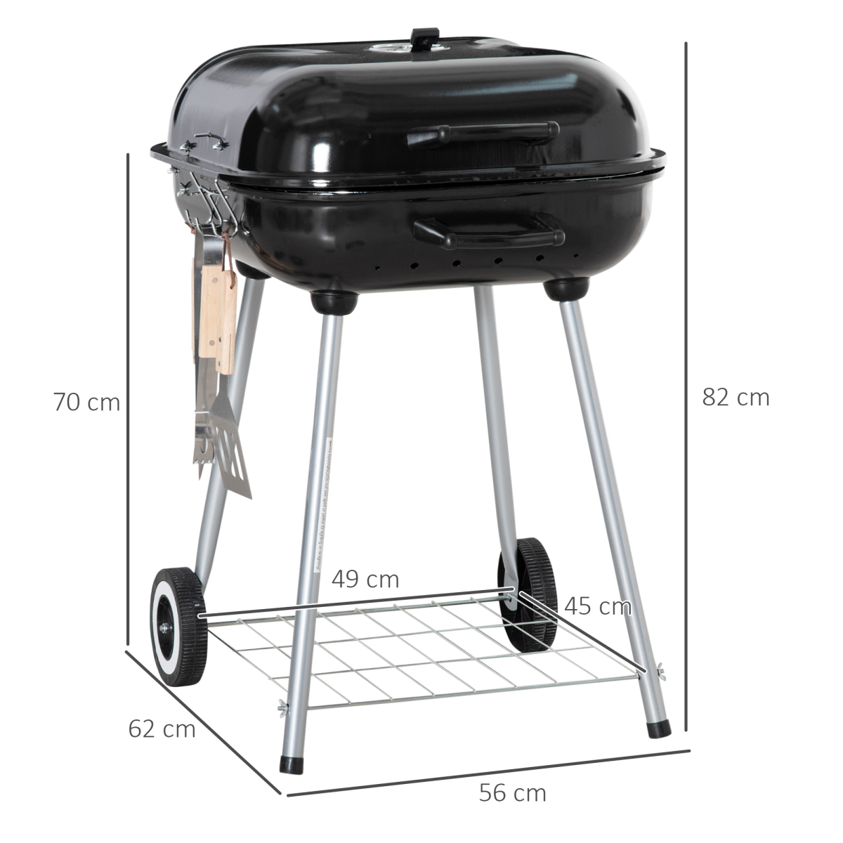 Outsunny BBQ Charcoal Smoker Grill Trolley with 2 Wheels and Grilling Utensils