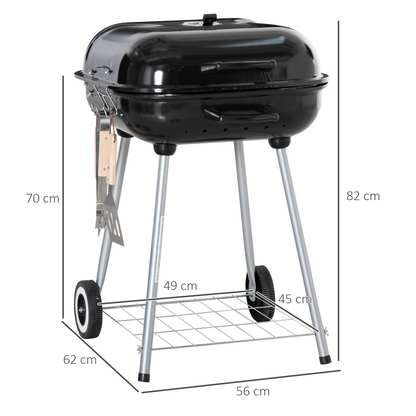 Outsunny BBQ Charcoal Smoker Grill Trolley with 2 Wheels and Grilling Utensils