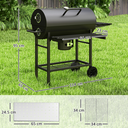 Outsunny Charcoal BBQ Grill with Warming Rack Shelves Temperature Gauge