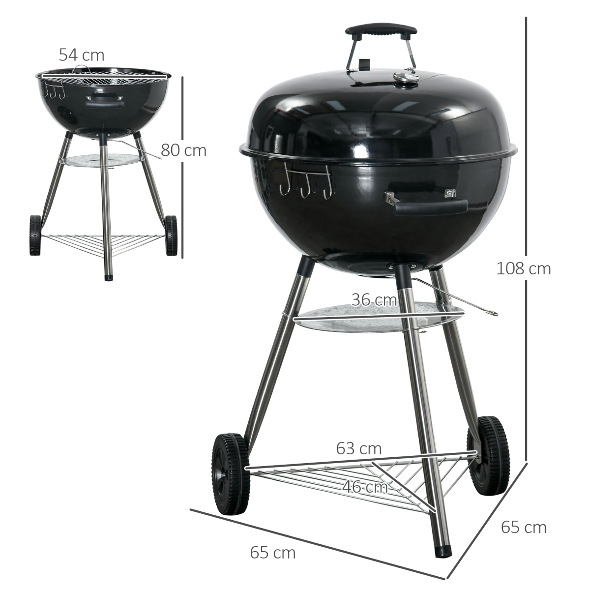 Outsunny Portable Kettle Charcoal Grill BBQ Smoker w/ Cover, Lid, & Thermometer