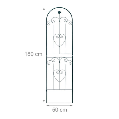 Relaxdays Trellis Set of 2, Metal, 180 x 50 cm, Garden Climbing Aid, Vintage, Arch, Freestanding, Dark Green