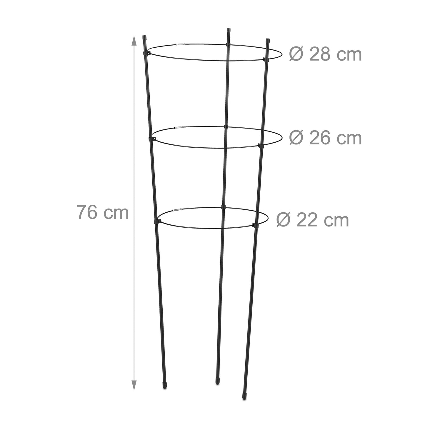 Relaxdays Climbing Aid Set of 6, Metal & Plastic, 76 cm, 3 Adjustable Rings, Trellis Frame Vines Garden Plants, Black, Iron