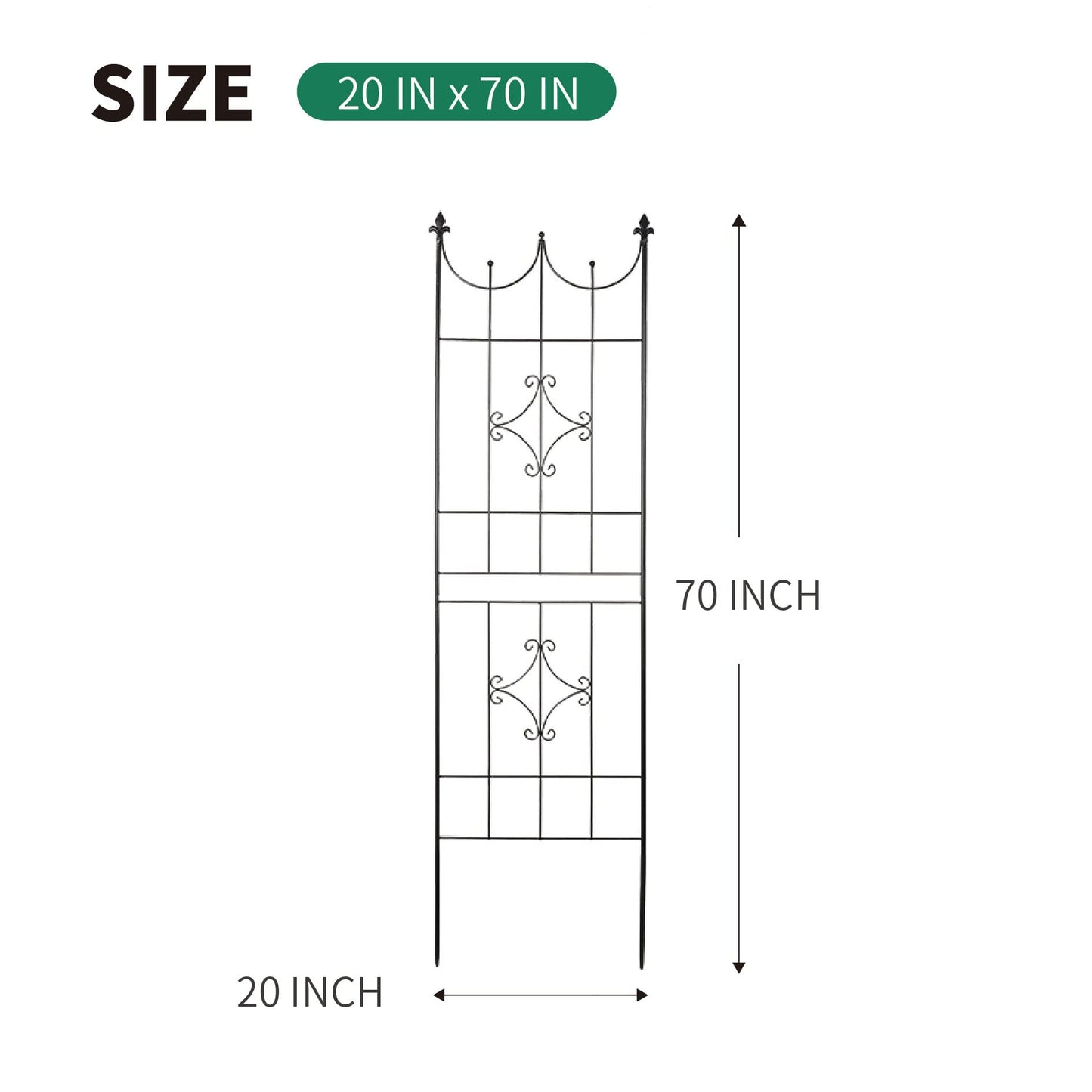 SCENDOR 1 Pack Garden Trellis, 70"H x 20"W Gardening Trellis, Garden Climbing Aid for Plants, Rustproof Metal Arch Trellises Vines Plant Support for