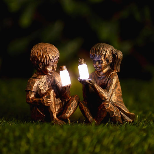 Solar Boy & Girl Resin Garden LED Ornaments