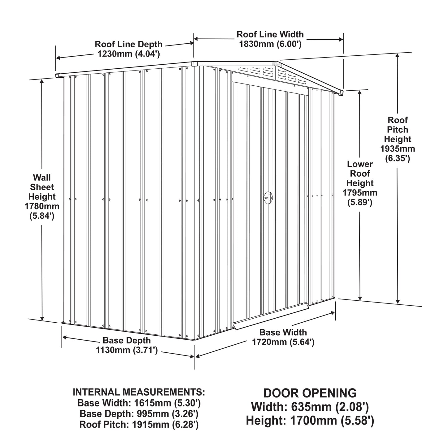 6 x 4 Globel Apex Metal Shed - Green or Grey