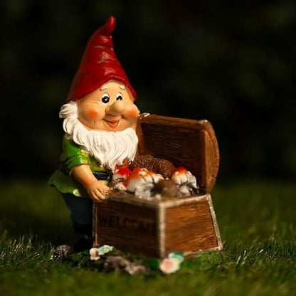 Solar Gnome Garden Ornament LED Welcome Chest Home Patio Flower Bed Lighting