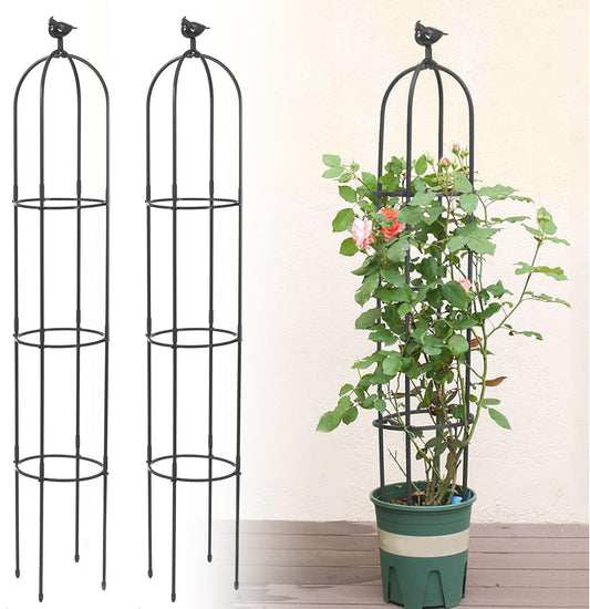 2PCS Garden Trellis for Climbing Plants, Kalolary 6FT Black Garden Tower Obelisk Trellises Rustproof Metal Potted Plant Climbing Support