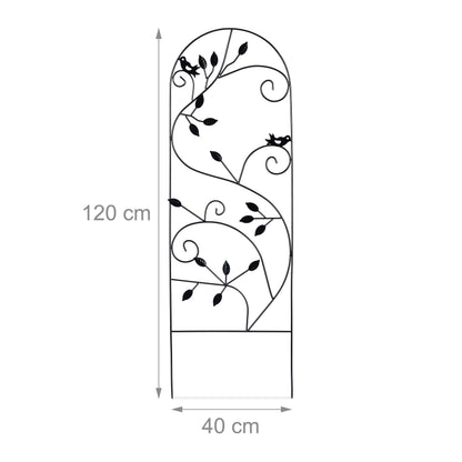 Relaxdays Bird Trellis, Metal Garden Lattice, Climbing Aid for Plants, 120 x 40 cm, Vine Design, Black