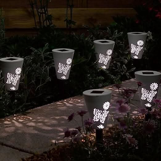 Solar Powered Silhouette Butterfly Stake Lights 6 pack White & Colour Changing