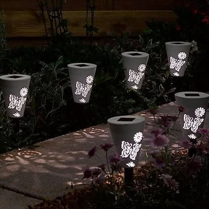 Solar Powered Silhouette Butterfly Stake Lights 6 pack White & Colour Changing