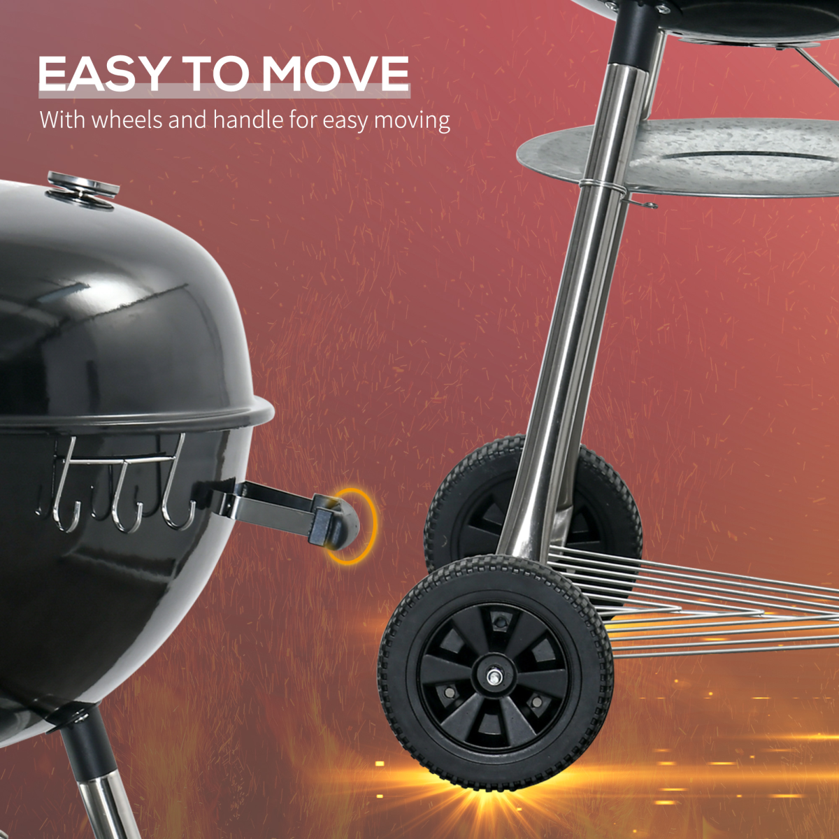 Outsunny Portable Kettle Charcoal Grill BBQ Smoker w/ Cover, Lid, & Thermometer