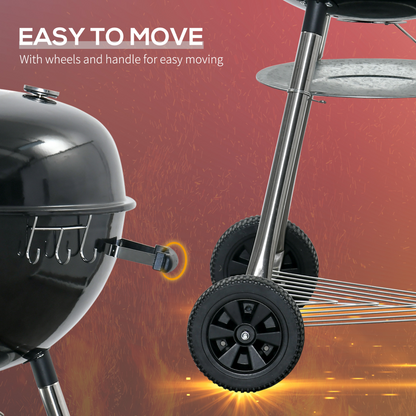 Outsunny Portable Kettle Charcoal Grill BBQ Smoker w/ Cover, Lid, & Thermometer