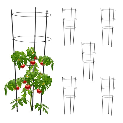 Relaxdays Climbing Aid Set of 6, Metal & Plastic, 76 cm, 3 Adjustable Rings, Trellis Frame Vines Garden Plants, Black, Iron