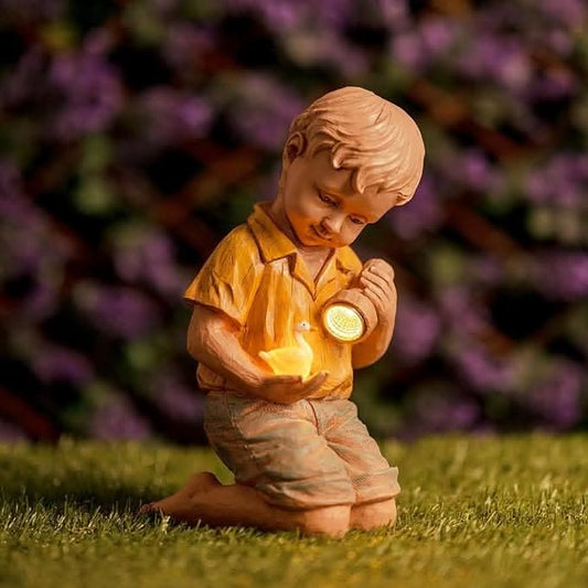 Solar Boy Garden Ornament LED Light Up Flashlight Duck Outdoor Stone Effect - Taylors Garden Buildings (view 1)