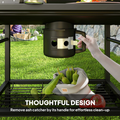 Outsunny Charcoal BBQ Grill with Warming Rack Shelves Temperature Gauge