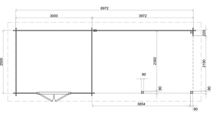 Lugarde Select - Norfolk Flat Roof Log Cabin 300x250cm with 400cm Canopy