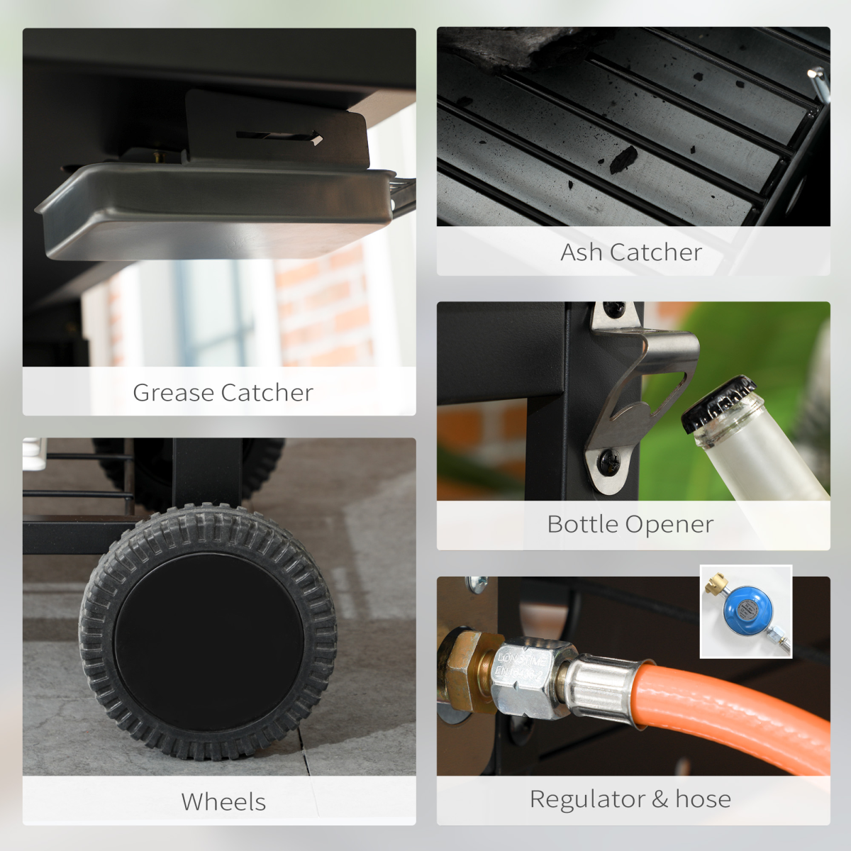 Outsunny Dual Fuel BBQ Grill with Wheels, Warming Rack, Black