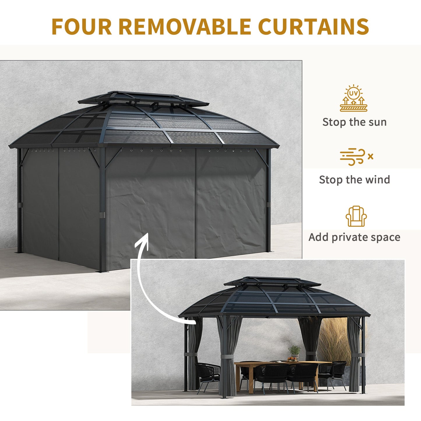 Outsunny 4 x 3(m) Polycarbonate Gazebo for Lawn, Yard, Patio, Deck